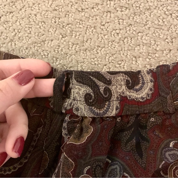 ANN TAYLOR Wide Leg Loose Pants - Paisley Maroon Brown Navy Trousers - Elastic - Picture 10 of 10